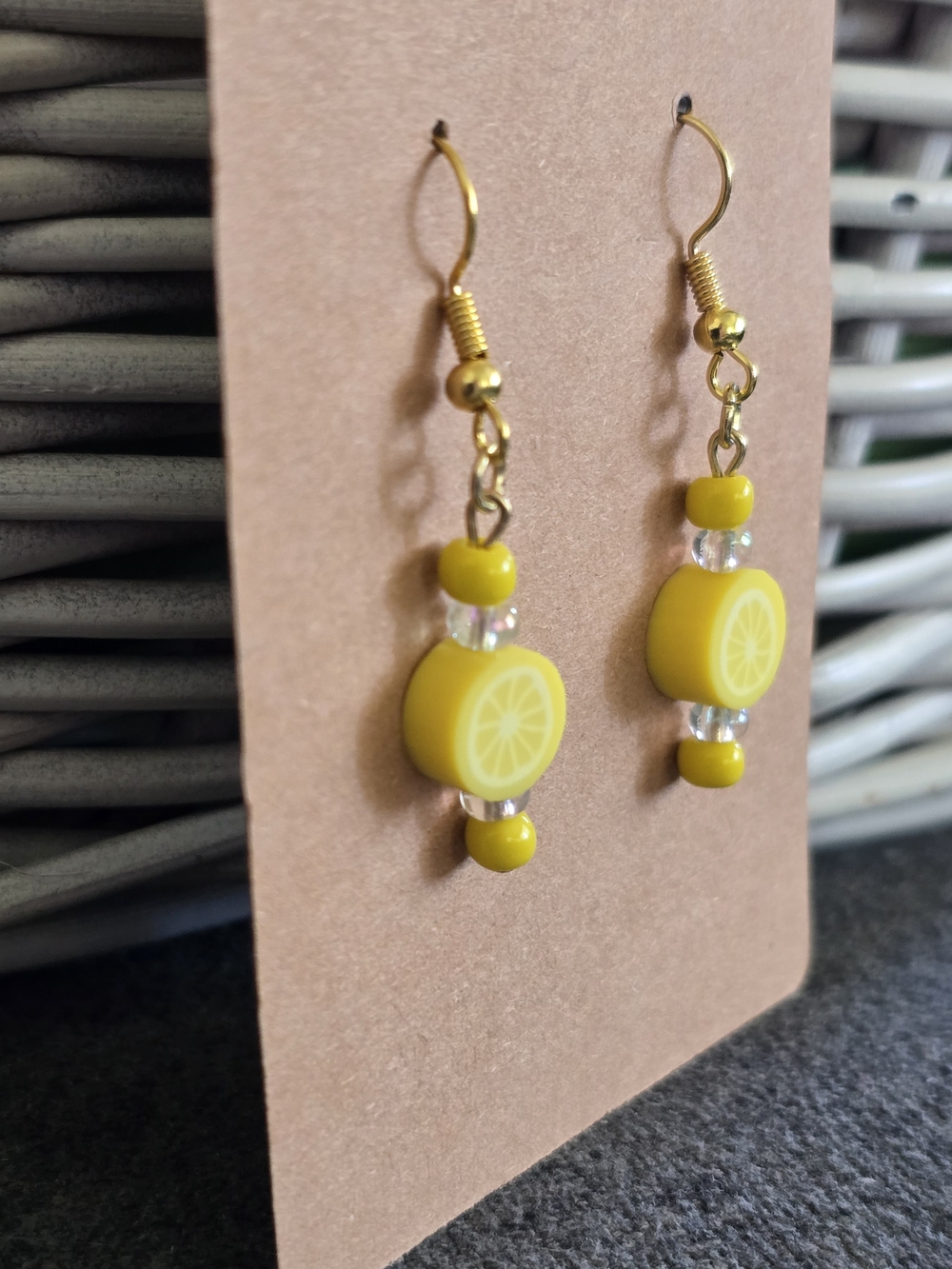 Cute Lemon Slice Dangle Earrings - Yellow Bead Charms